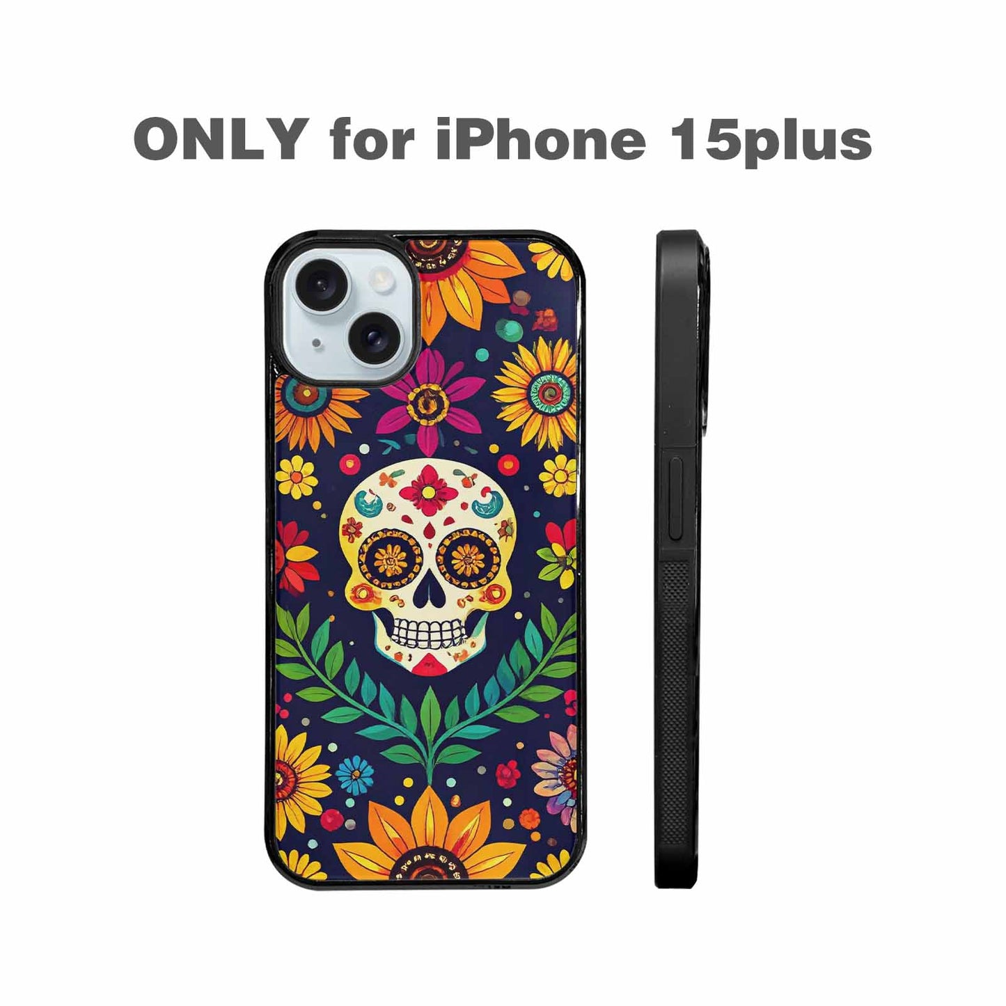 iPhone 15 Plus Case — Sunflowers And Skulls, Custom Designed Case Cover