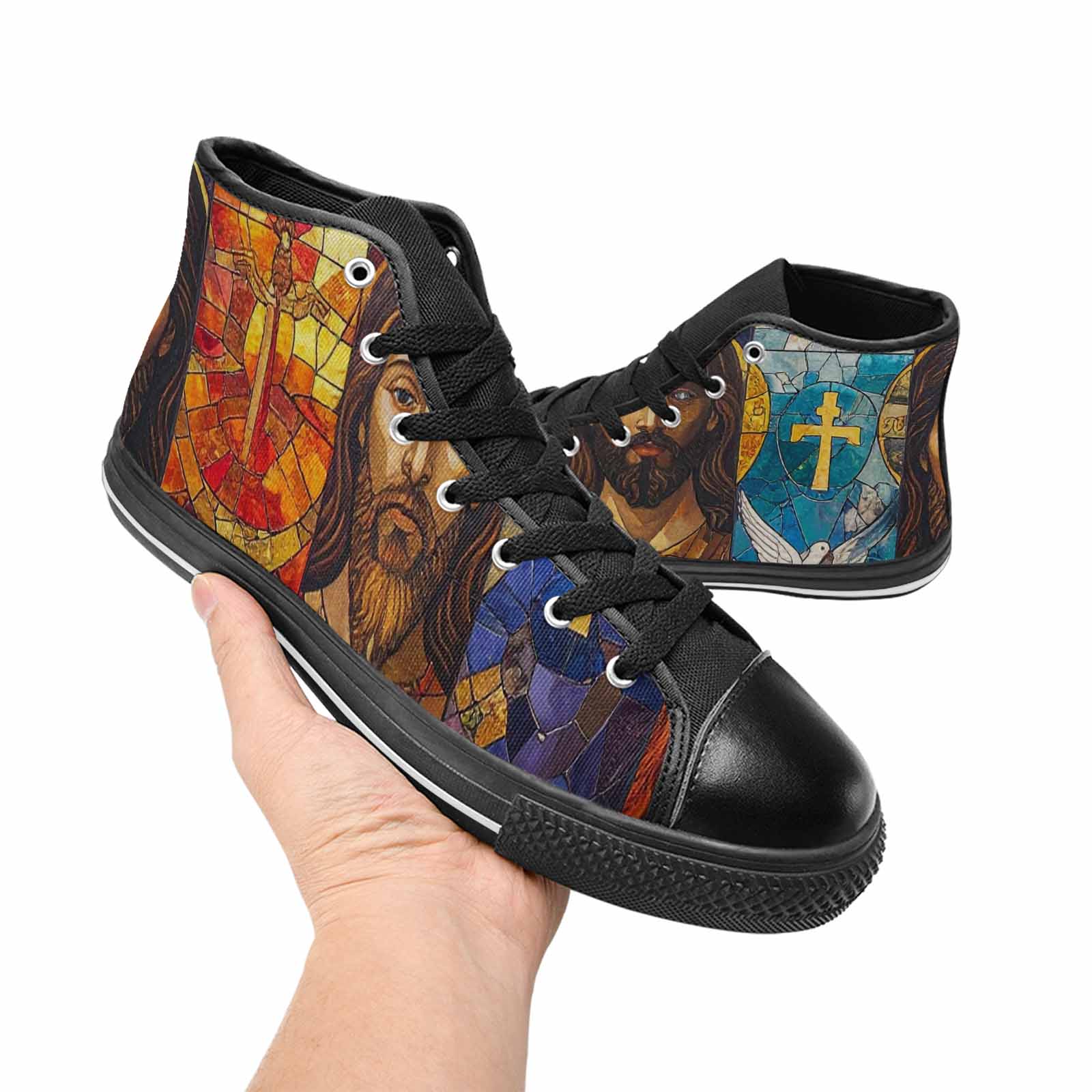 MEN'S Jesus Face Small High Top Canvas Vibrant Chaos Shoes