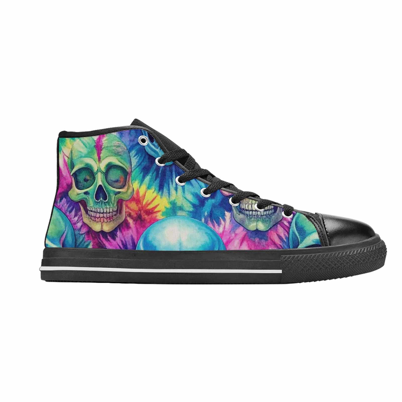 WOMEN'S Tie Dye Skulls Print High Top Canvas Surreal Sneakers