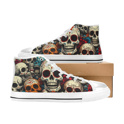 MEN'S Aggressive Halftone Sugar Skull High Top Canvas Aesthetic Custom Sneakers