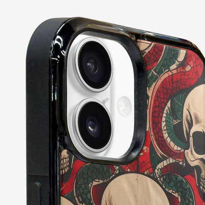 iPhone 16 Case — Traditional Tattoo Style Skulls Entwined With, Unique Phone Case Design