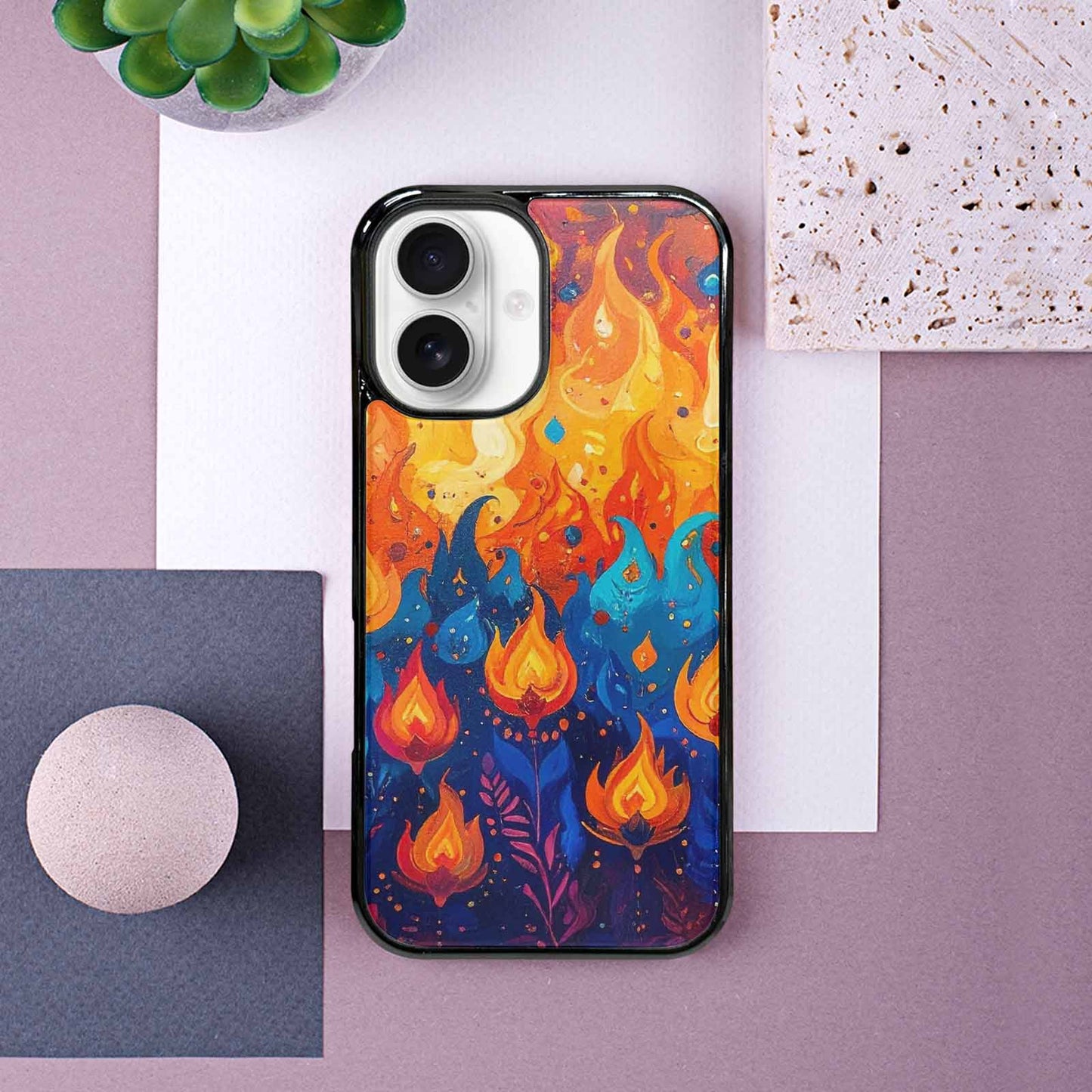 iPhone 16 Case — Flame Burst Full Color Vibrant Flame, Custom Phone Case