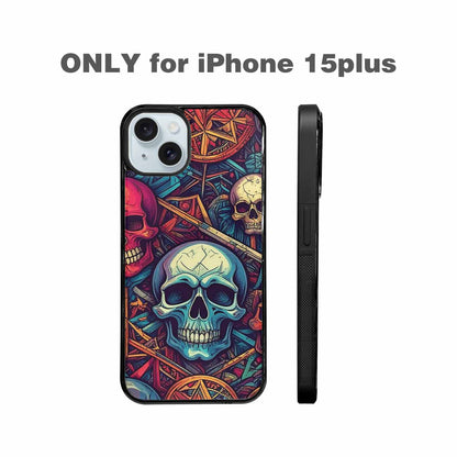 iPhone 15 Plus Case — Sacred Geometry Lots Of Skulls Seamless, Custom Designed Case Cover