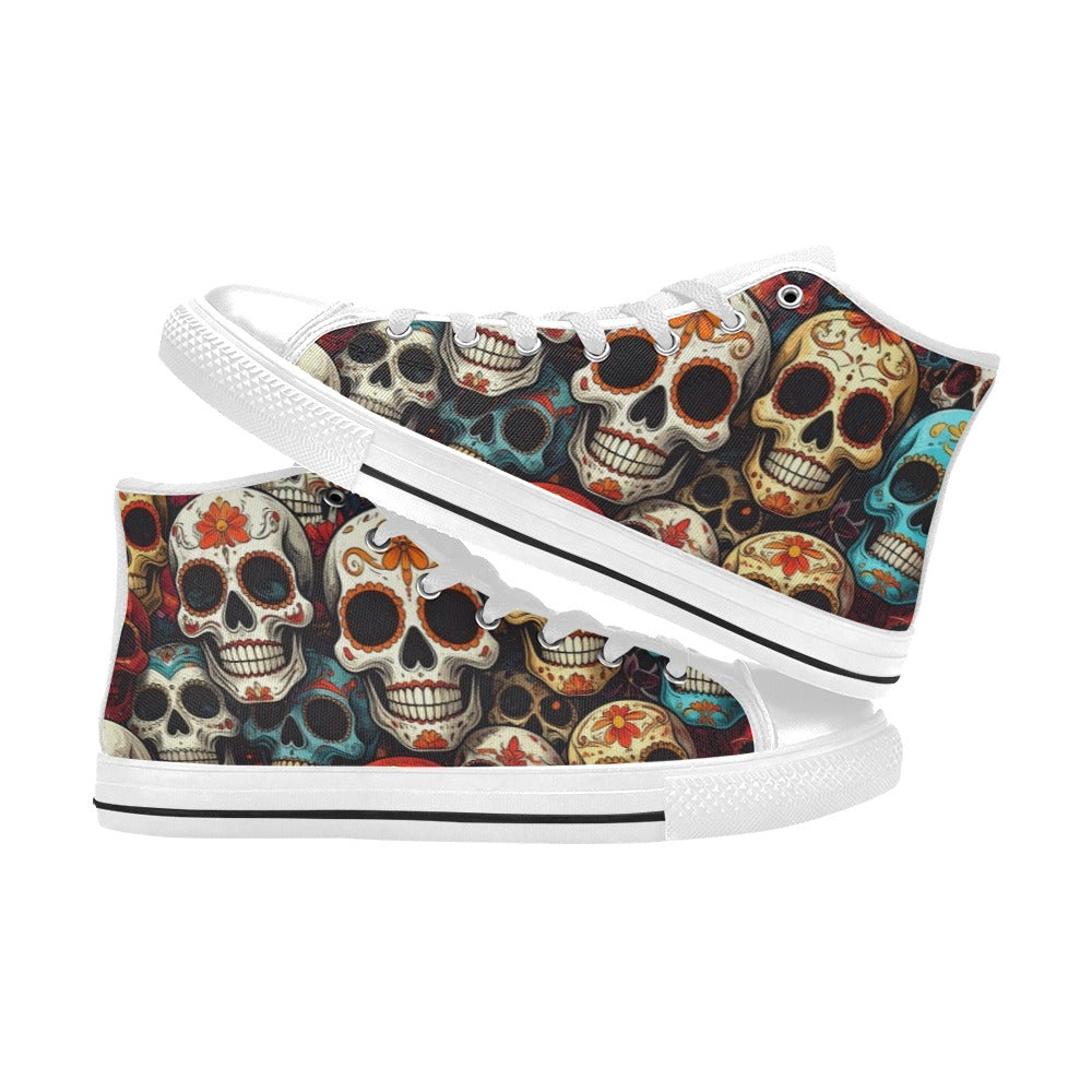 WOMEN'S Aggressive Comic Sugar Skull High Top Canvas Dreamcore Custom Shoes