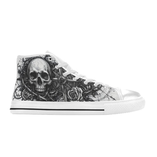 WOMEN'S Dark Art Skull Rose High Top Canvas Wallpaper Art Custom Shoes