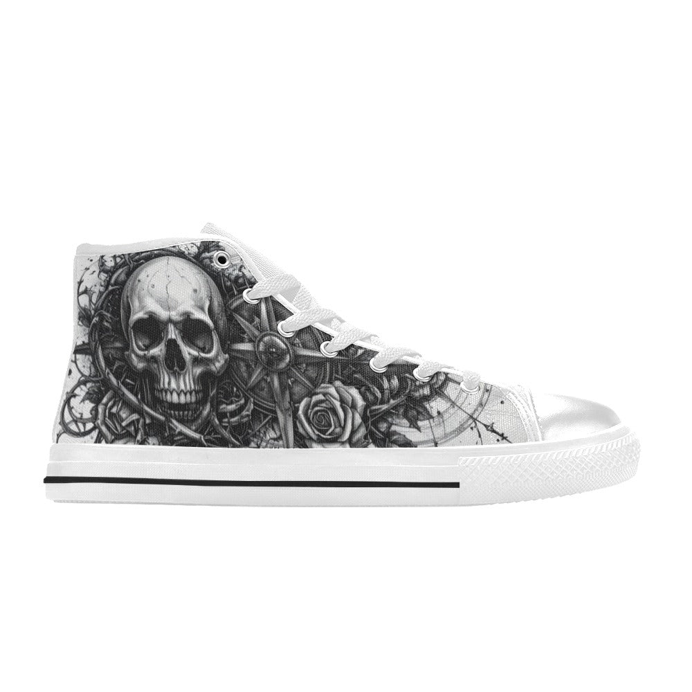 Grey Skull Dark Art Women's Gothic High Top Canvas Shoes | Freaky Shoes®