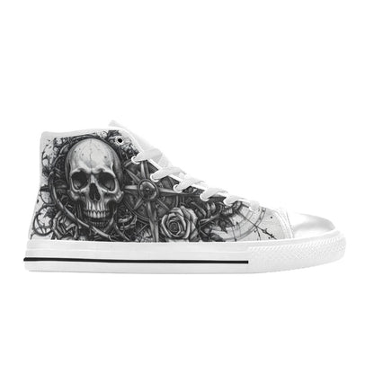 Grey Skull Dark Art Women's Gothic High Top Canvas Shoes | Freaky Shoes®