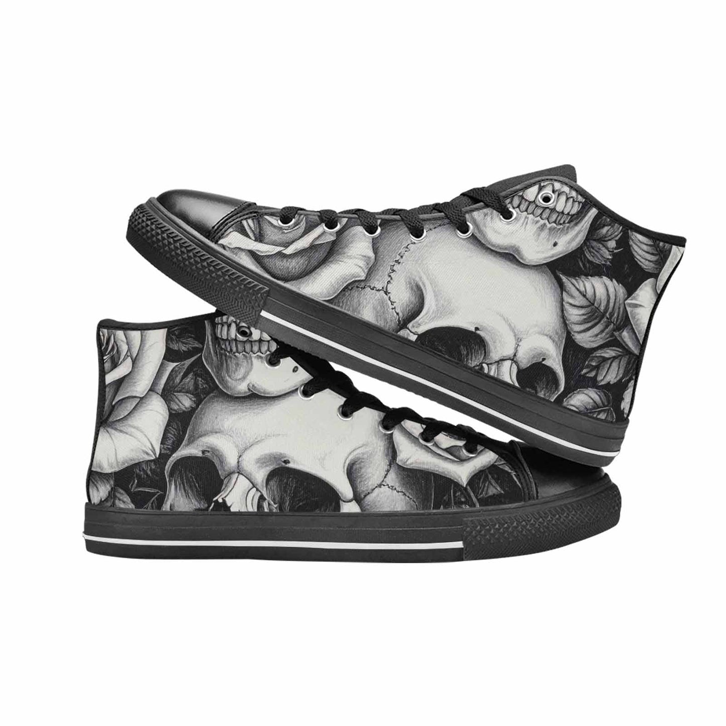 MEN'S Skulls Roses Pen Ink High Top Canvas Vivid Sneakers