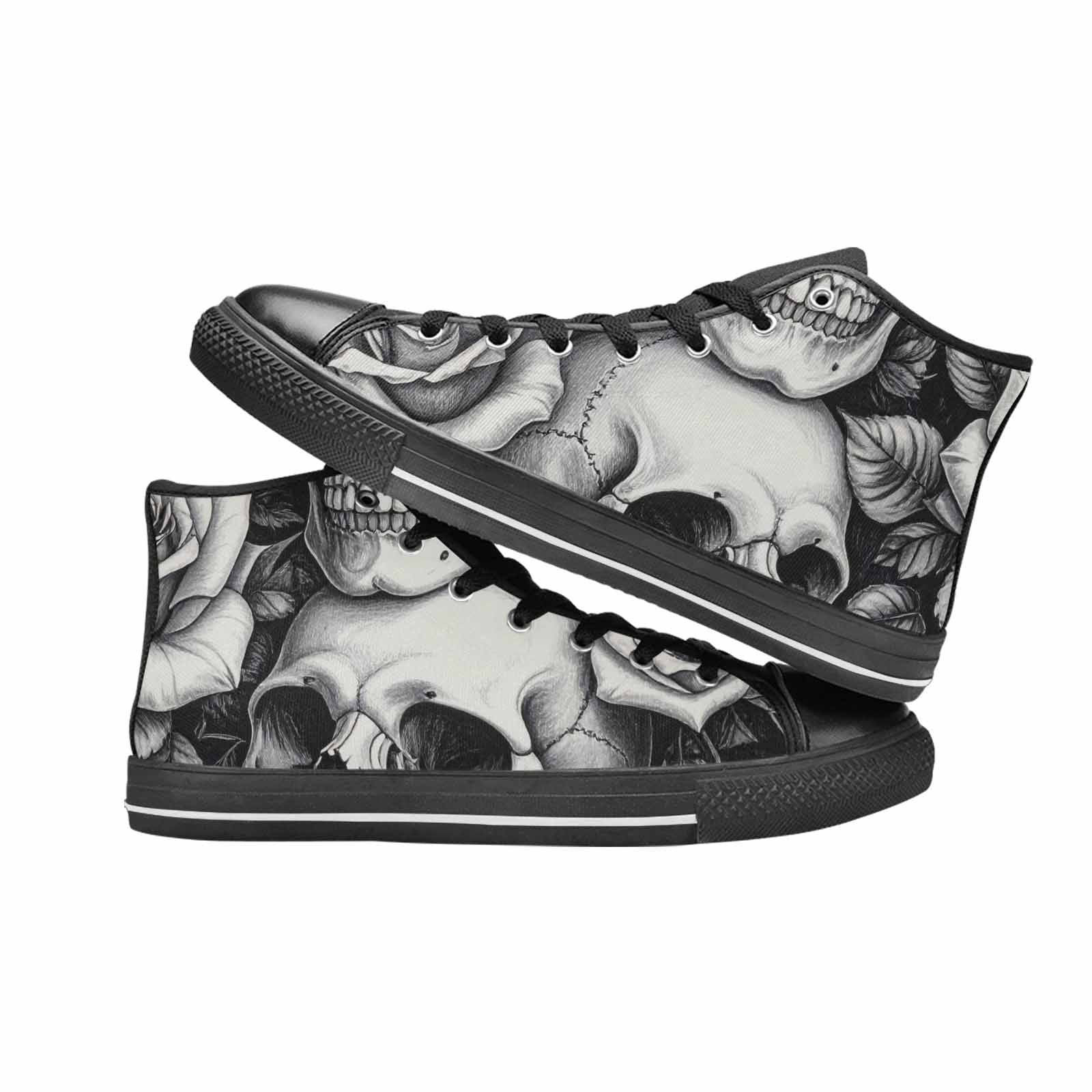 MEN'S Skulls Roses Pen Ink High Top Canvas Vivid Sneakers