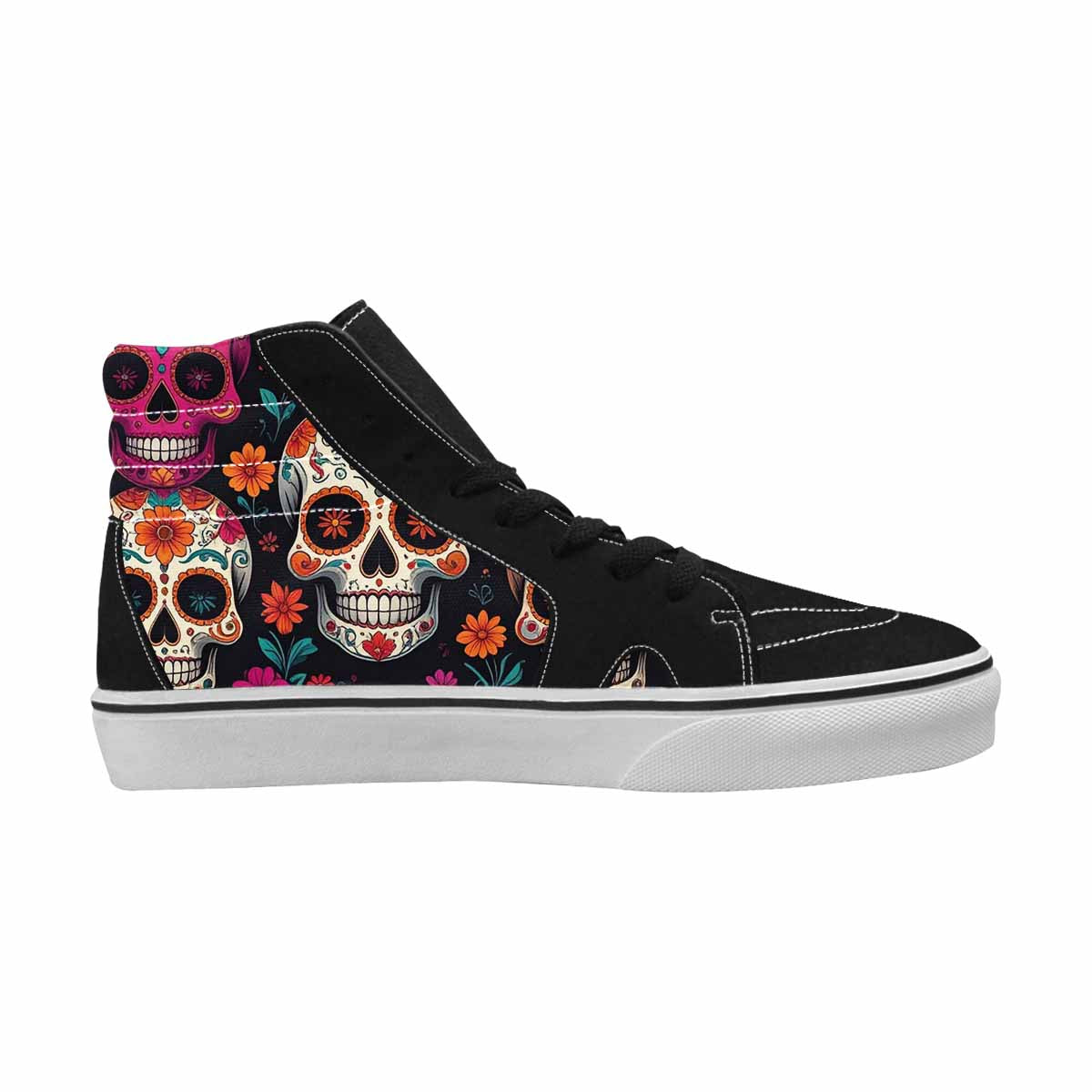 WOMEN'S Dia De Los Muertos Sugar Skull High Top Canvas Wallpaper Art Custom Shoes