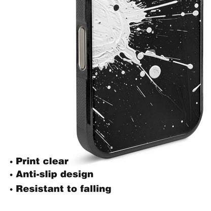 iPhone 15 Pro Max Case — White Ink Splatter Texture On Black, Customized Protective Case