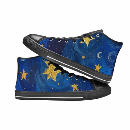 WOMEN'S Starry Night Galaxy High Top Canvas Vibrant Chaos Custom Sneakers