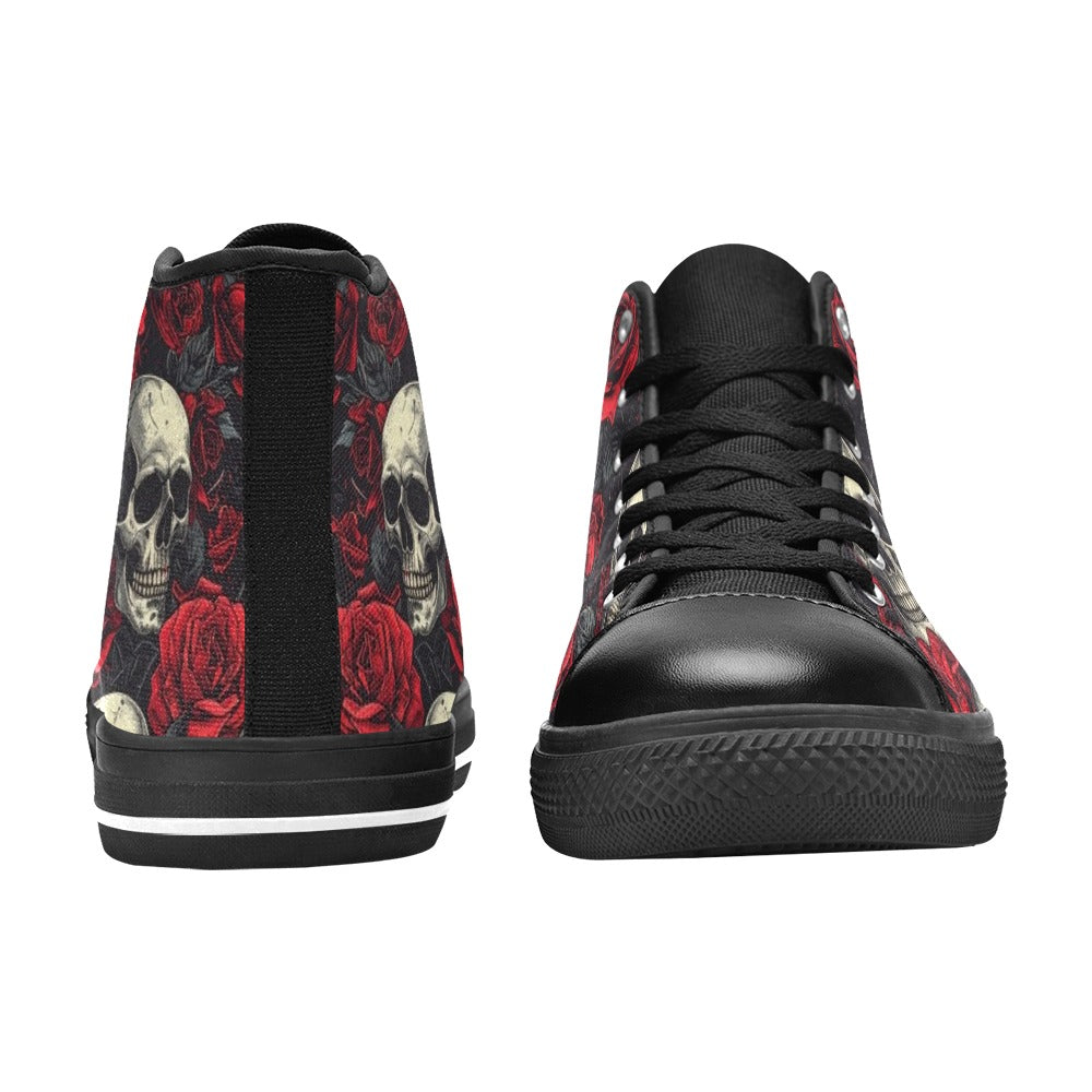 WOMEN'S Skull And Roses High Top Canvas Vivid Custom Sneakers