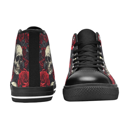 WOMEN'S Skull And Roses High Top Canvas Vivid Custom Sneakers