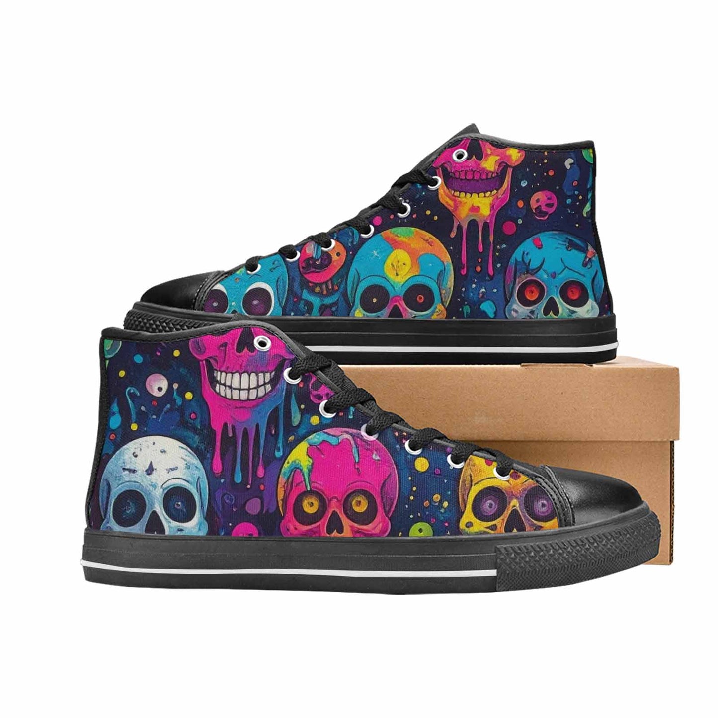 MEN'S Skeleton People Face High Top Canvas Grunge Sneakers