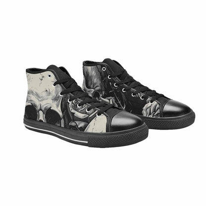 MEN'S Skulls Roses Black Ink High Top Canvas Y2K Custom Sneakers
