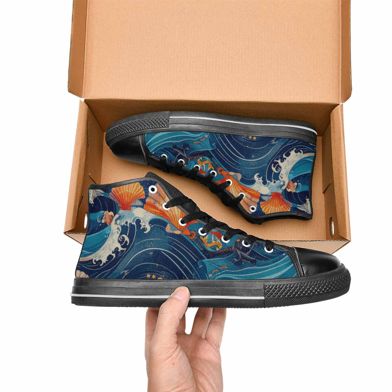 MEN'S Ocean Wave High Top Canvas Wallpaper Art Custom Shoes
