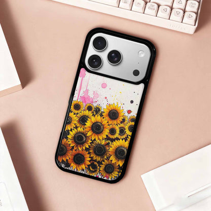 iPhone 17 Pro Case — Sunflower Burst Black Pink Ink Floral, Custom Art Phone Cover
