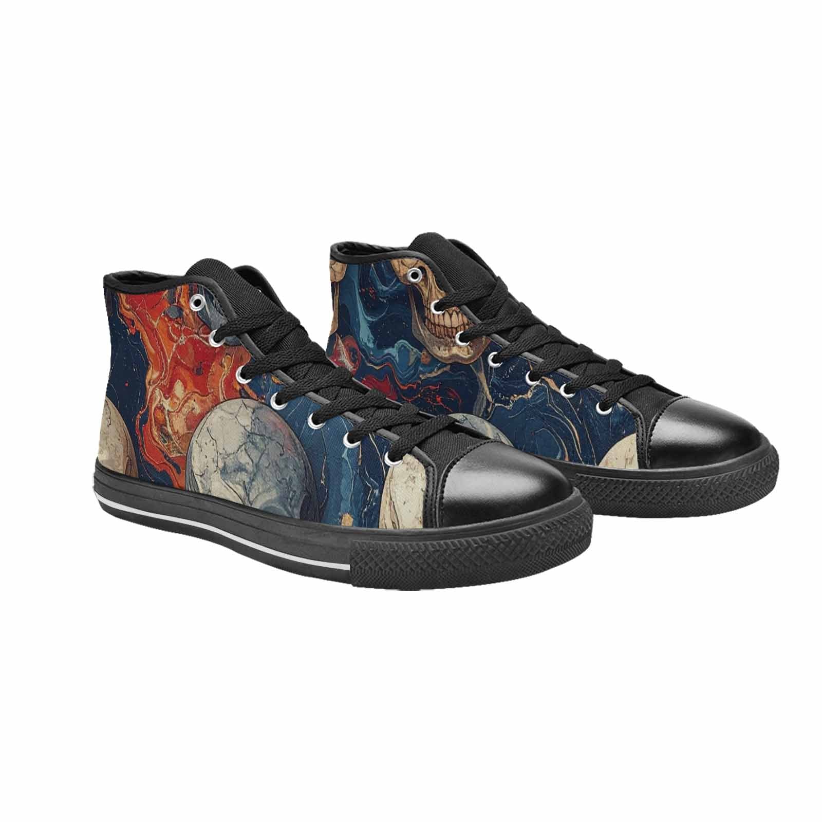 WOMEN'S Marble Skull High Top Canvas Wallpaper Art Shoes