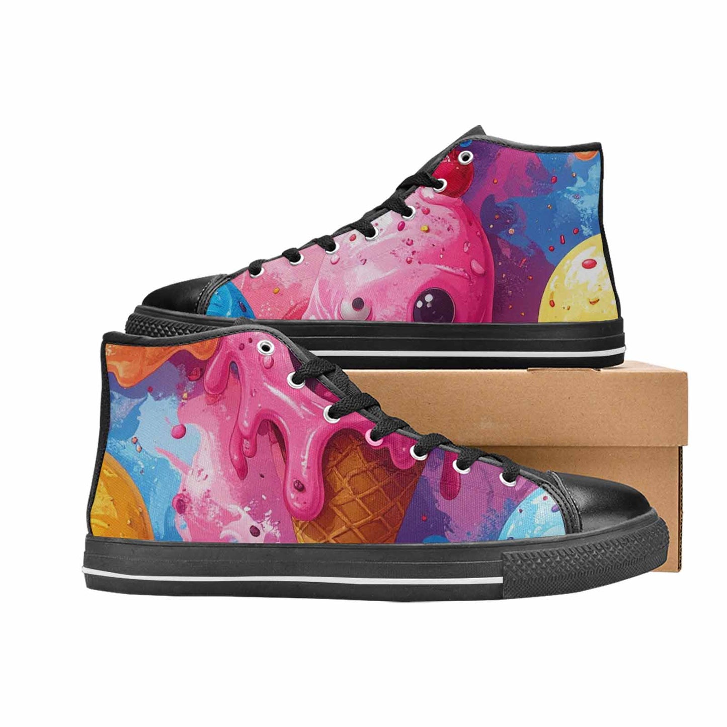 MEN'S Melting Icecream Monster Cherry High Top Canvas Vivid Custom Shoes