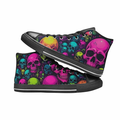 WOMEN'S Skulls - Neon High Top Canvas Wallpaper Art Custom Shoes