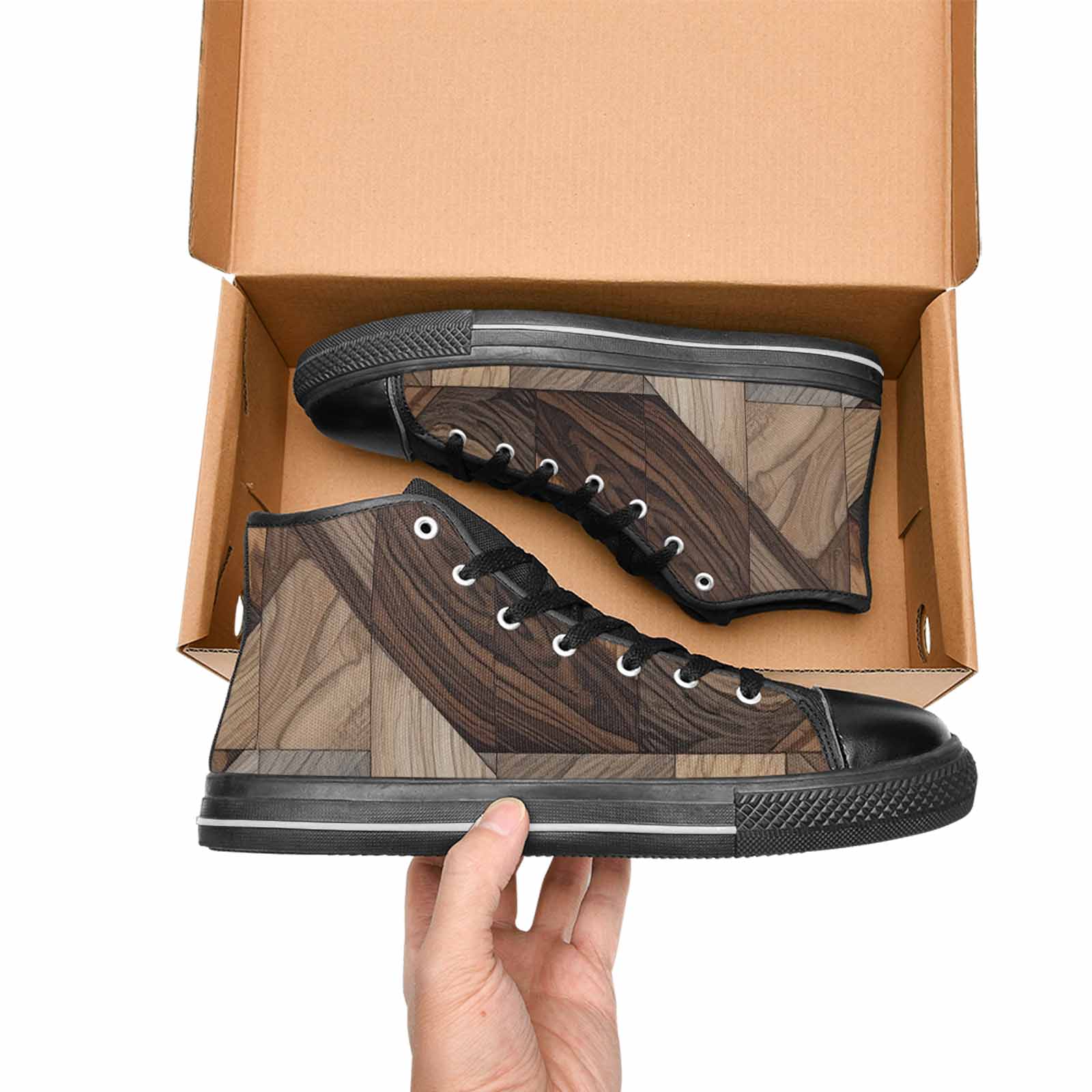 MEN'S Wood Grain Texture High Top Canvas Vibrant Chaos Shoes