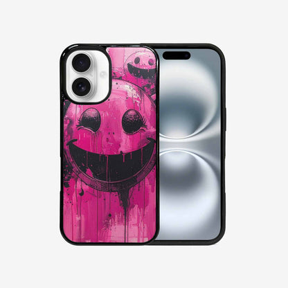 iPhone 16 Case — Melting Moon Smiley Black Pink Ink, Custom Printed Phone Case