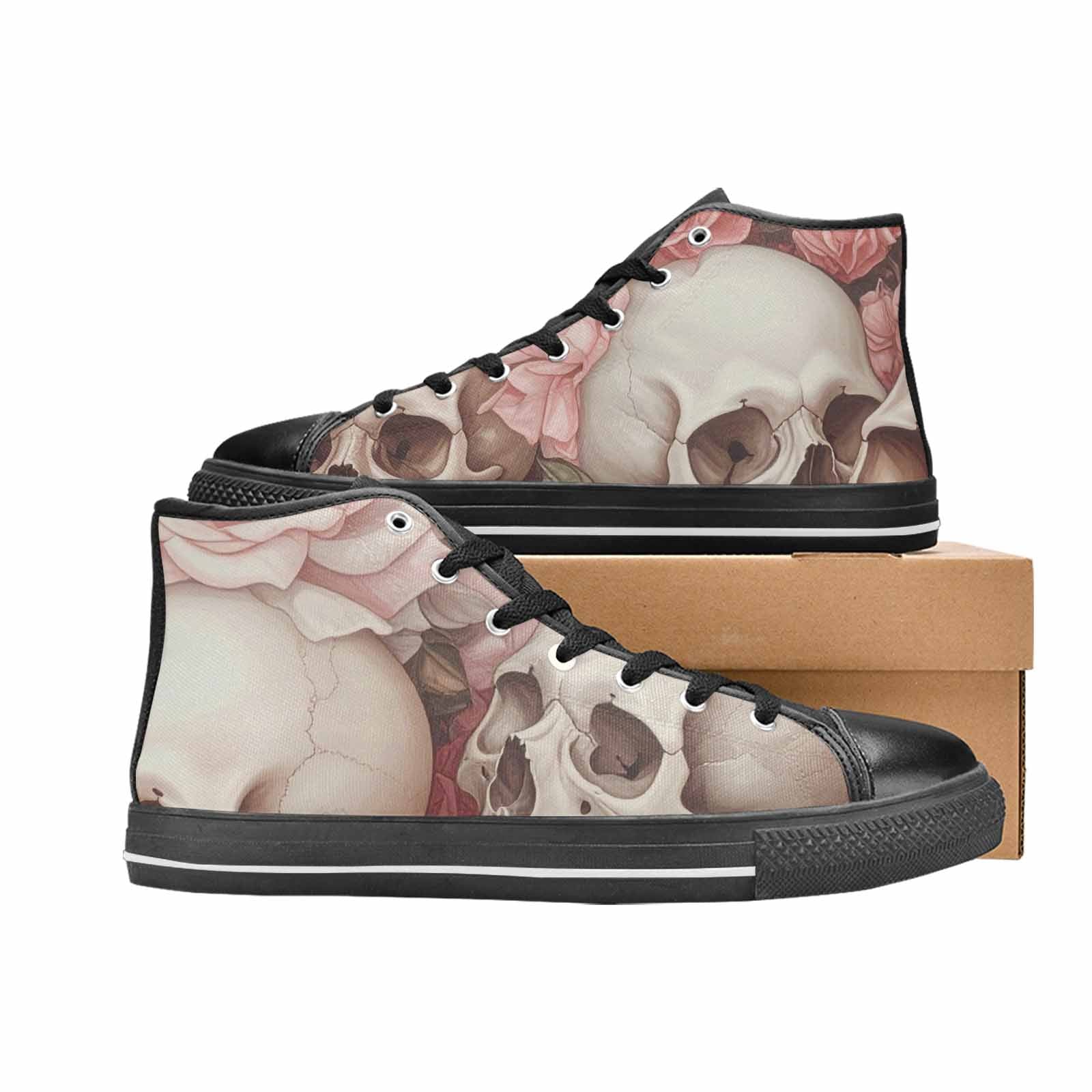 MEN'S Skulls Roses Soft Airbrush High Top Canvas Wallpaper Art Custom Shoes