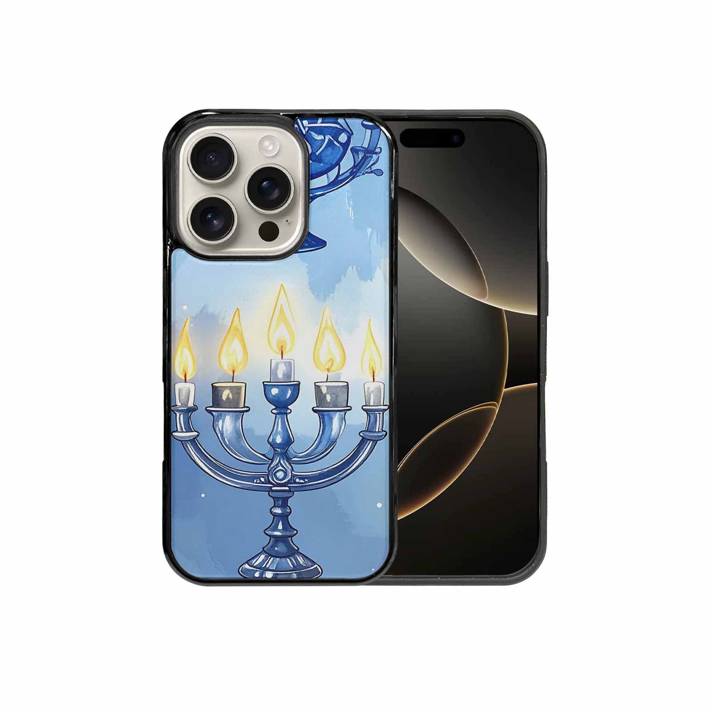iPhone 16 Pro Case — Hanukkah Menorah Pattern Seamless Repeat Jewish, Custom Designed Case Cover