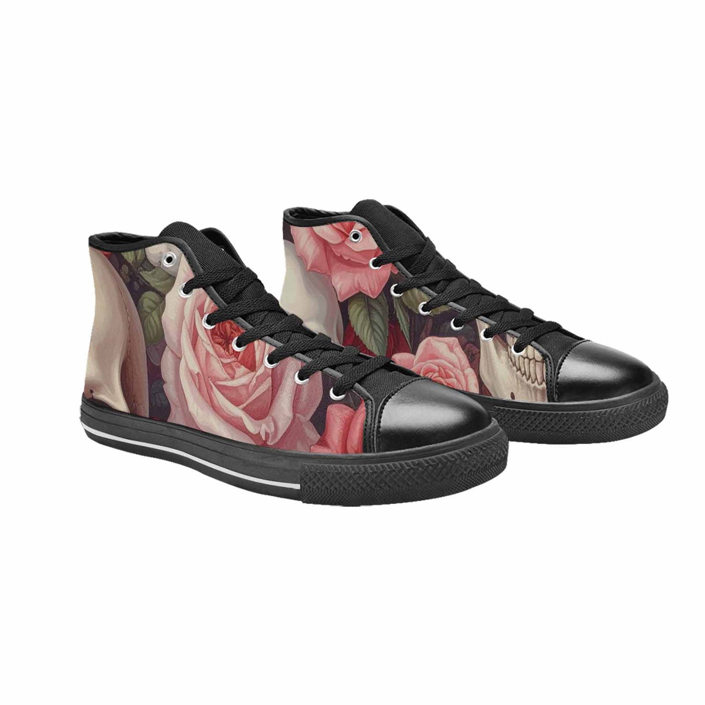 WOMEN'S Skulls Roses Soft Airbrush High Top Canvas Vibrant Chaos Custom Shoes