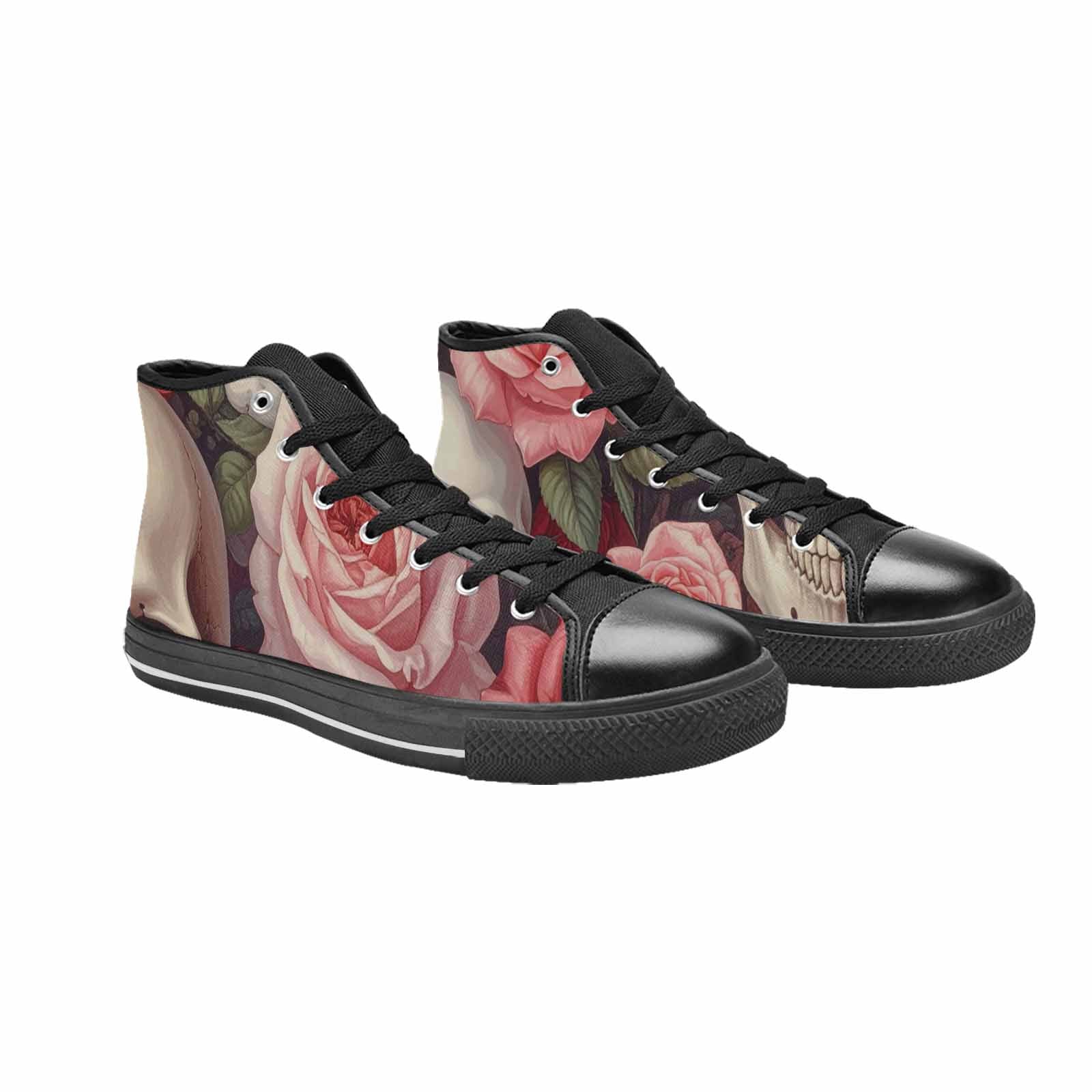 WOMEN'S Skulls Roses Soft Airbrush High Top Canvas Vibrant Chaos Custom Shoes