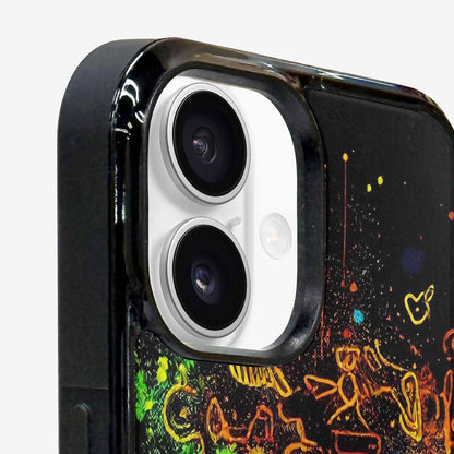 iPhone 16 Plus Case — Neon Glow Outline Icon Pattern Hundreds, Customized Protective Case
