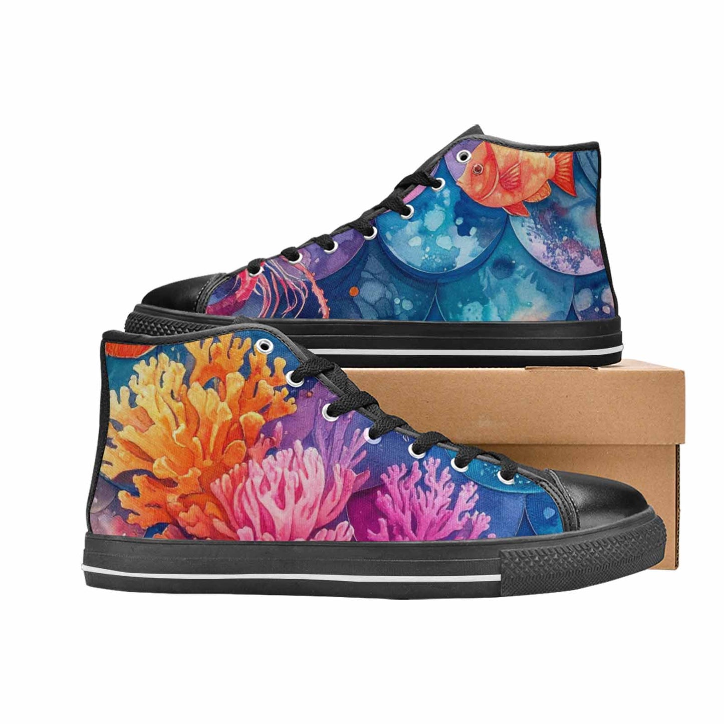 MEN'S Fish Scale Coral High Top Canvas Y2K Custom Sneakers