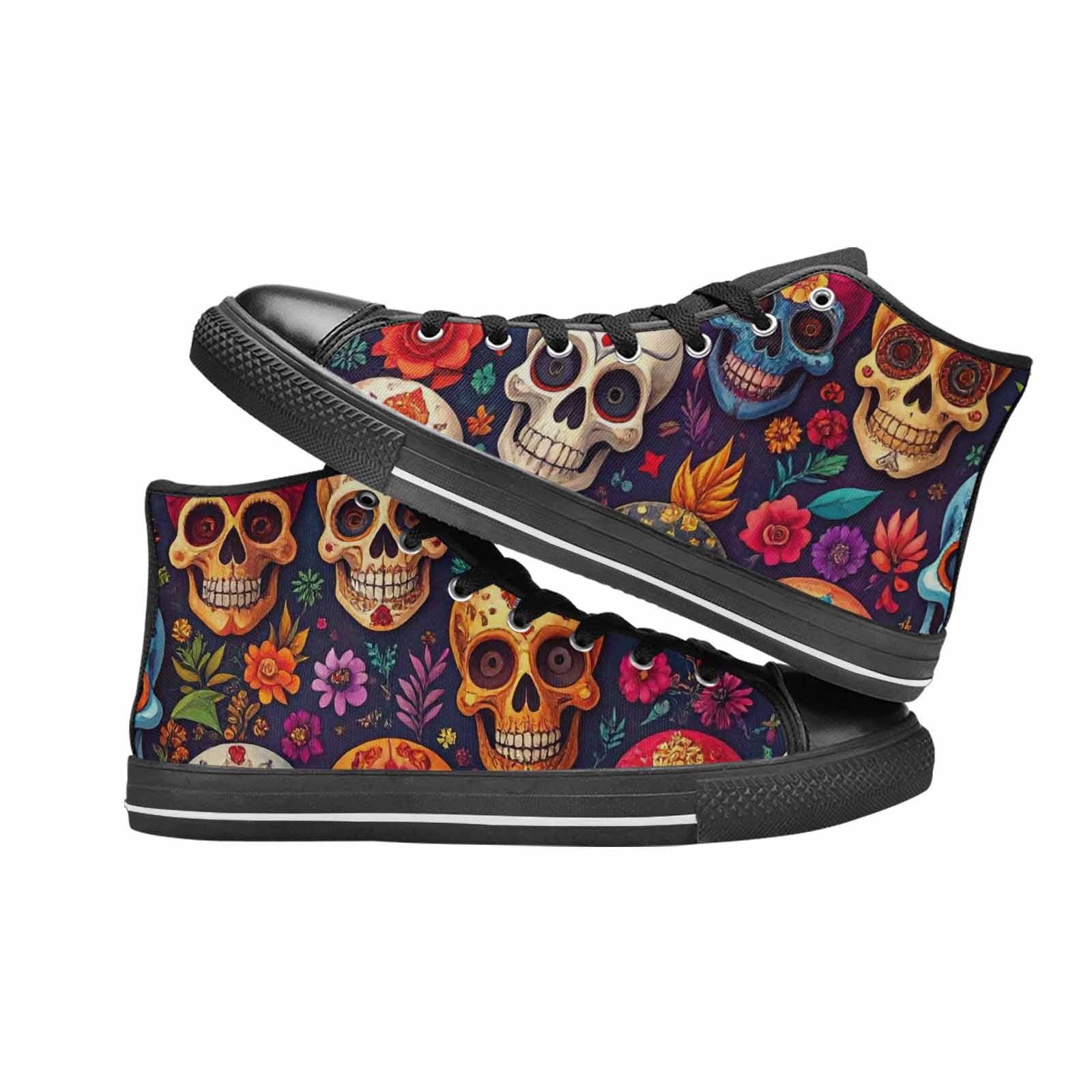 WOMEN'S Skull High Top Canvas Grunge Custom Sneakers