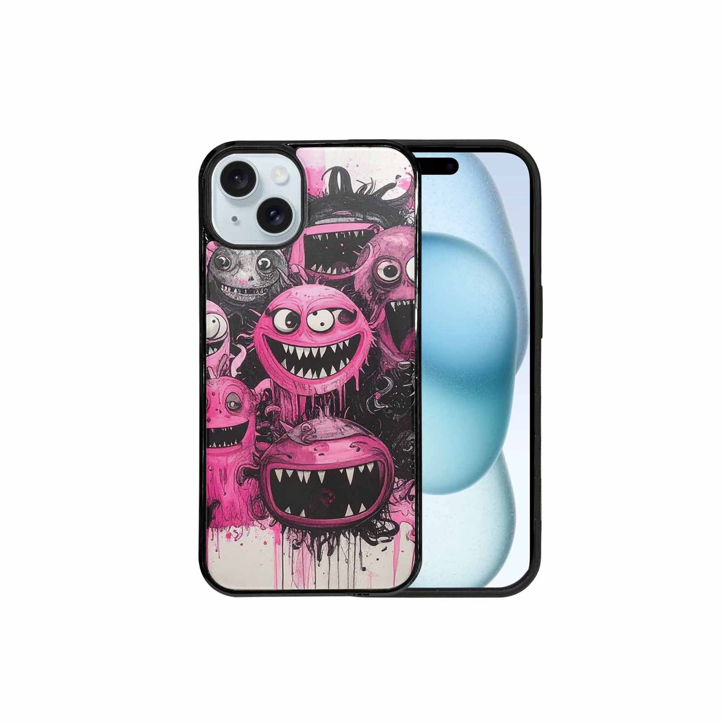 iPhone 15 Plus Case — Monsters General Black Pink Ink Cartoon, Custom Art Phone Cover