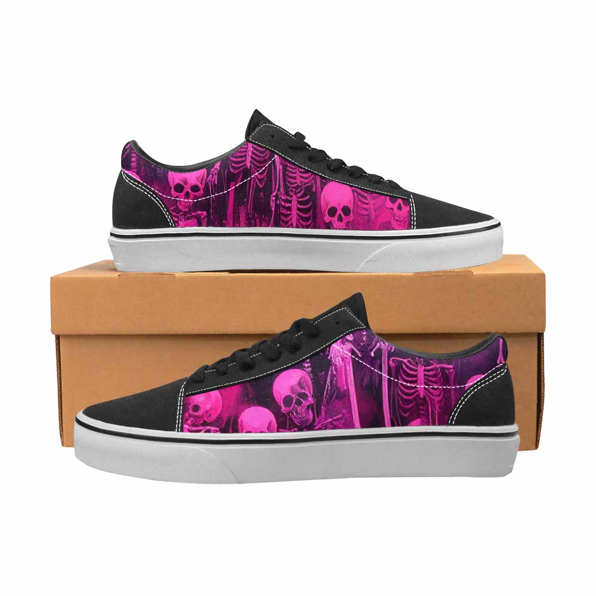 WOMEN'S Skeletons  Neon Pink Lace-Up Canvas Wallpaper Art Custom Sneakers
