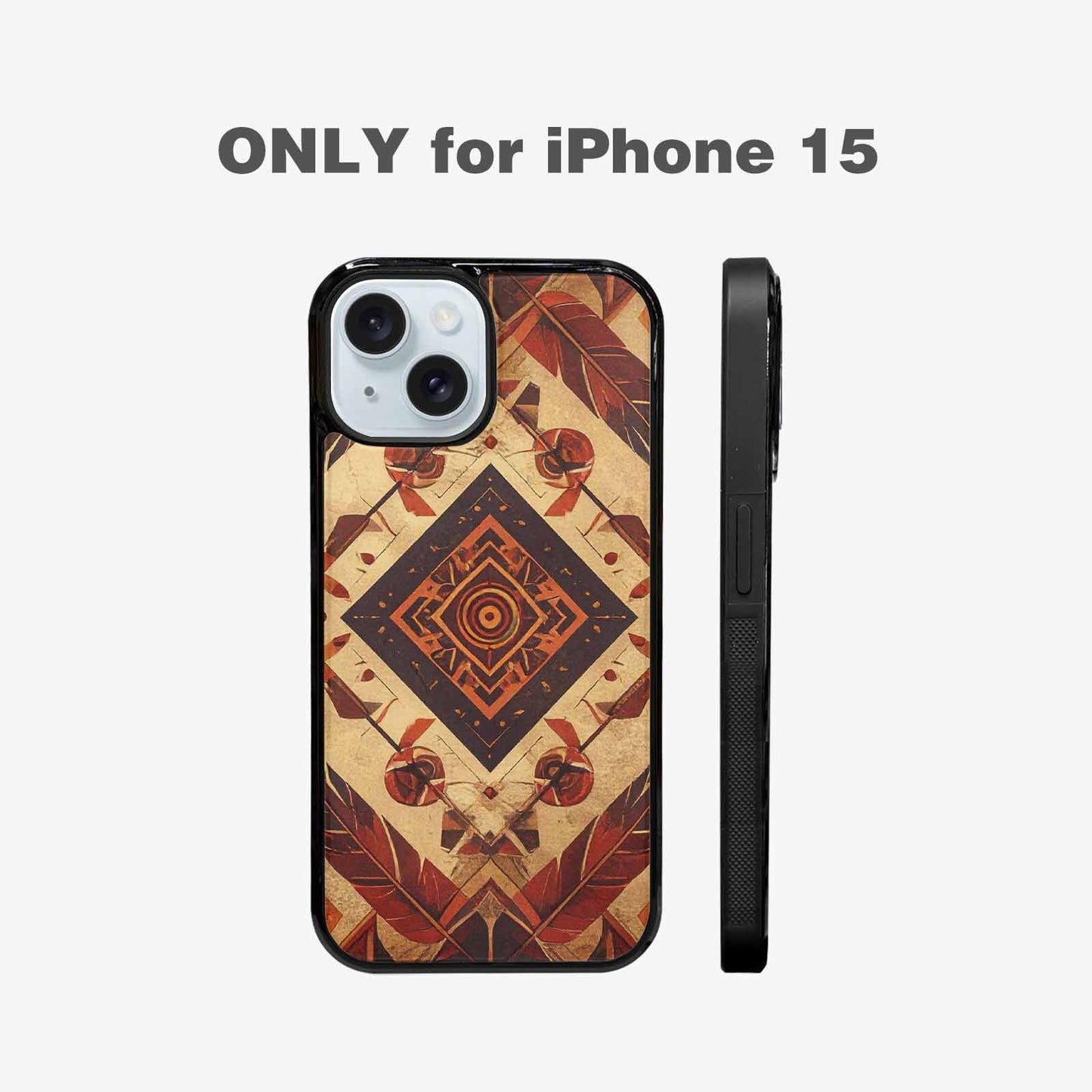 iPhone 15 Case — Native American Geometric Pattern Arrows Feathers, Customized Protective Case