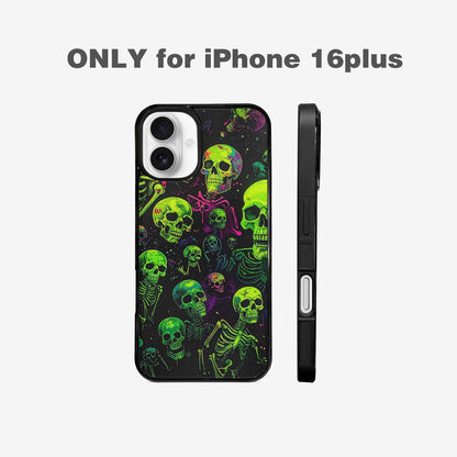 iPhone 16 Plus Case — Skeletons Neon Green Glow Skeletons Pattern, Custom Printed Phone Case