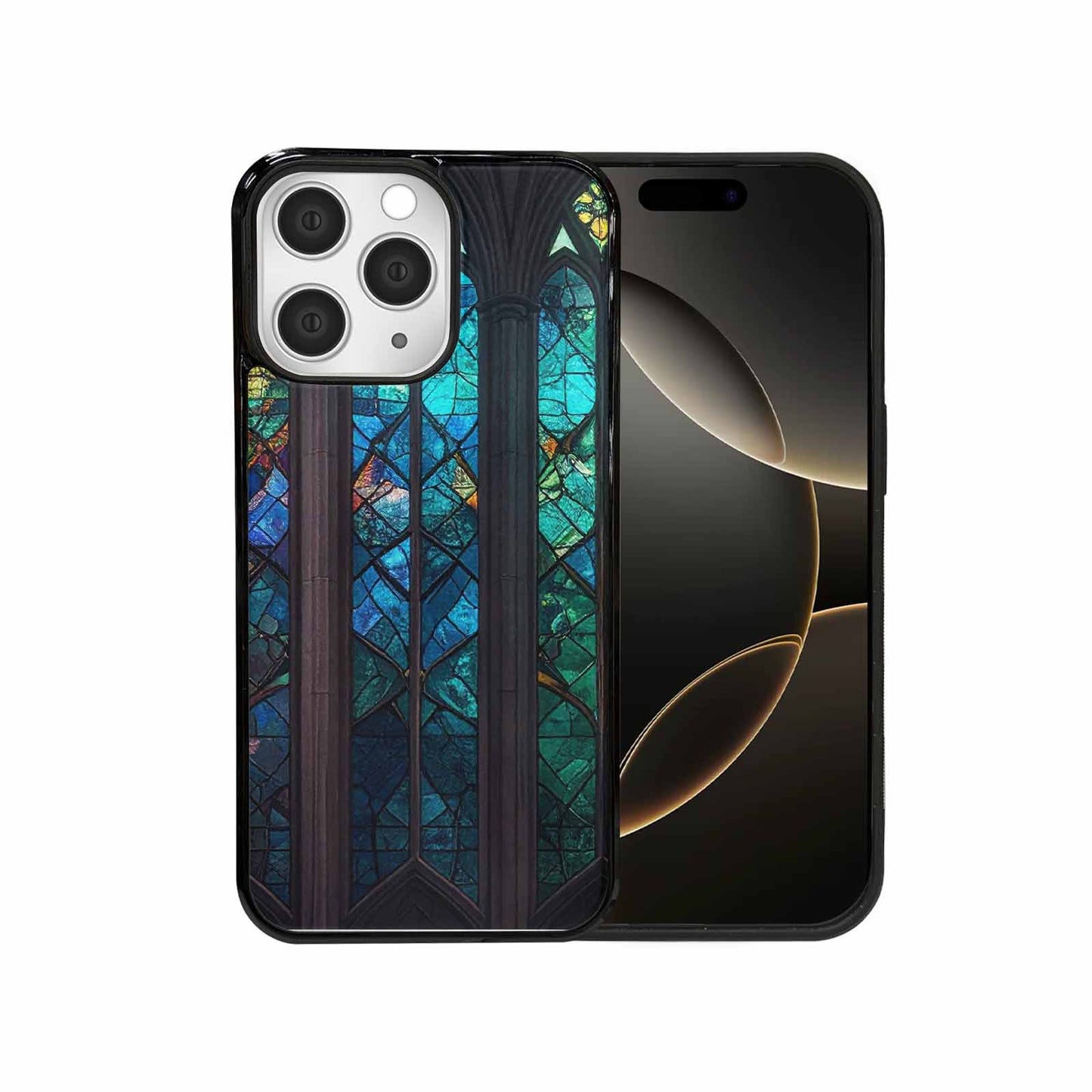 iPhone 15 Pro Max Case — Stained Glass Window Pattern Seamless Repeat, Custom Printed Phone Case