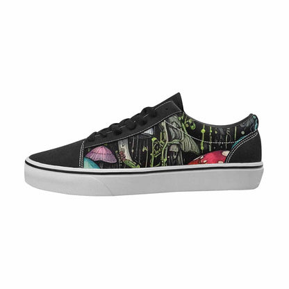 WOMEN'S Mushrooms Black & Green Ink Canvas Statement Cottagecore Custom Canvas Shoes