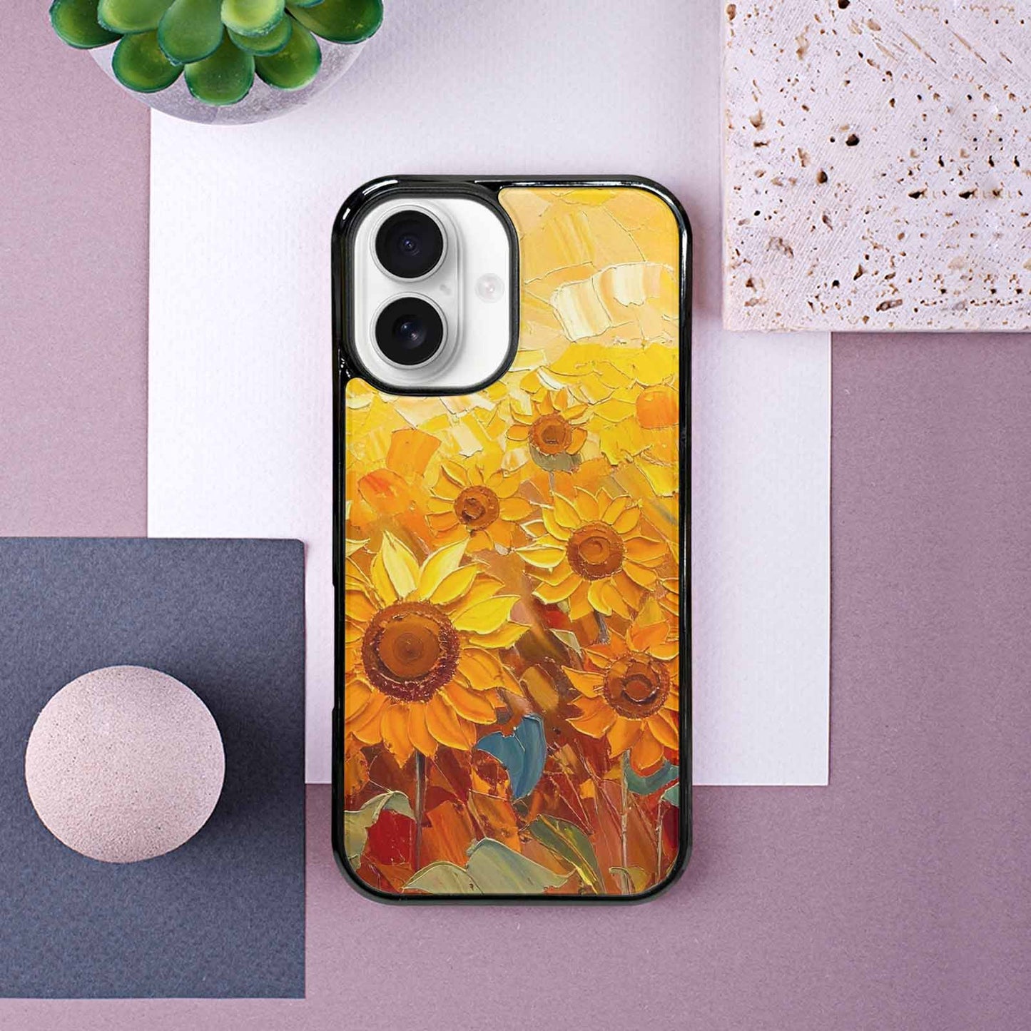 iPhone 16 Case — Impressionist Sunflower Brushstroke Pattern Hundreds Of, Unique Phone Case Design