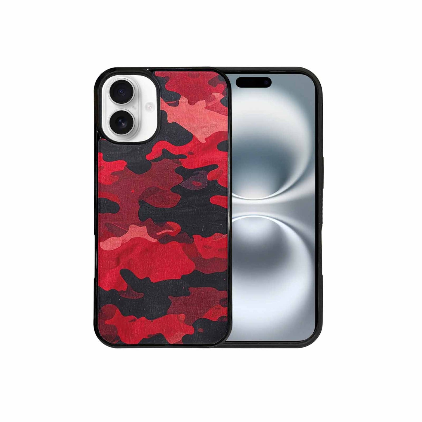 iPhone 16 Plus Case — Tactical Camo Red Black Custom, Custom Printed Phone Case