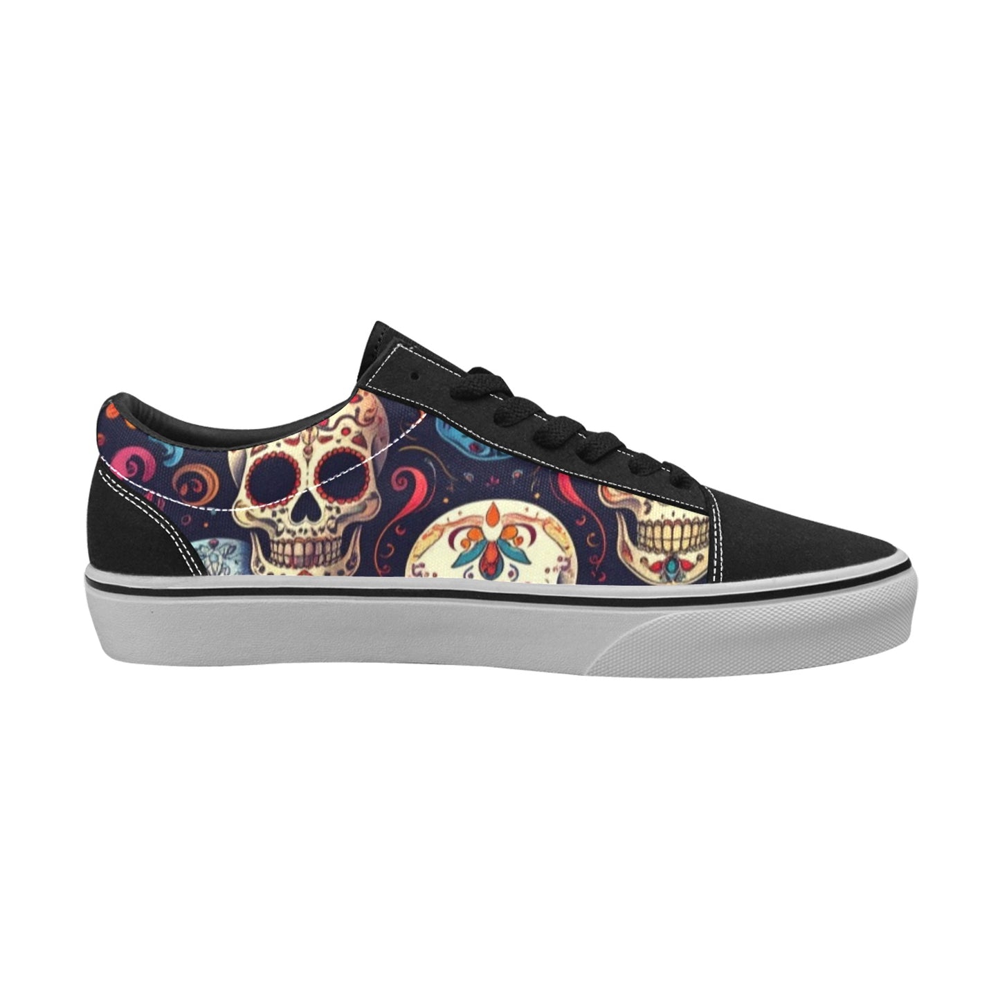 WOMEN'S Day Of Dead Sugar Skull Low Top Skateboarding Dark Academia Custom Sneakers