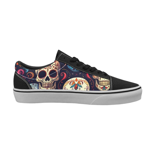MEN'S Day Of Dead Sugar Skull Low Top Skateboarding Neon Fantasy Custom Shoes