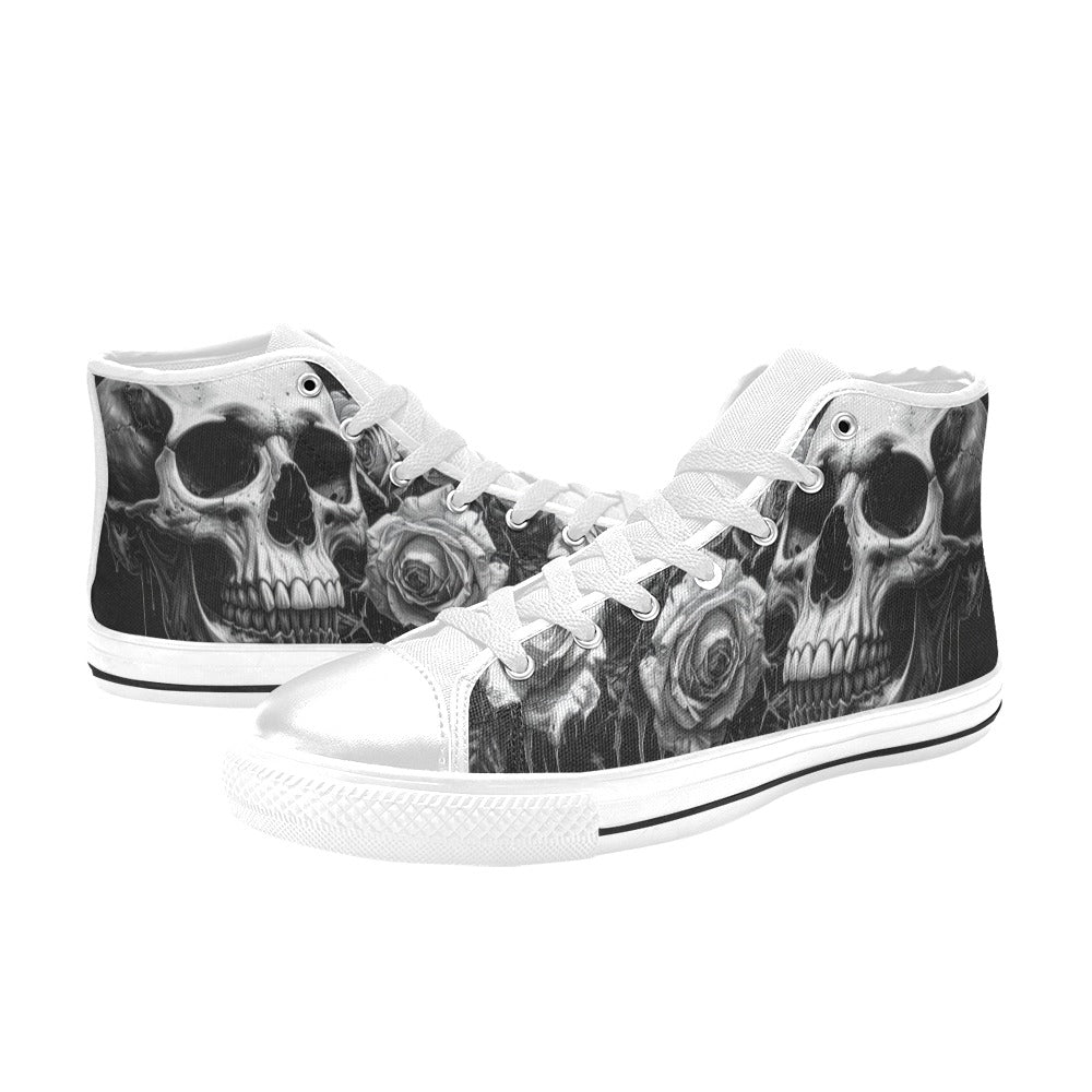 Dark Rose Skull Men's Gothic Art High Top Canvas Shoes | Freaky Shoes®