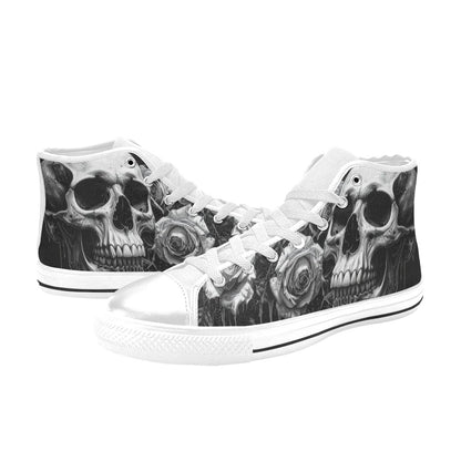 Greyscale Skull Art Women's Dark Gothic High Top Canvas Shoes | Freaky Shoes®