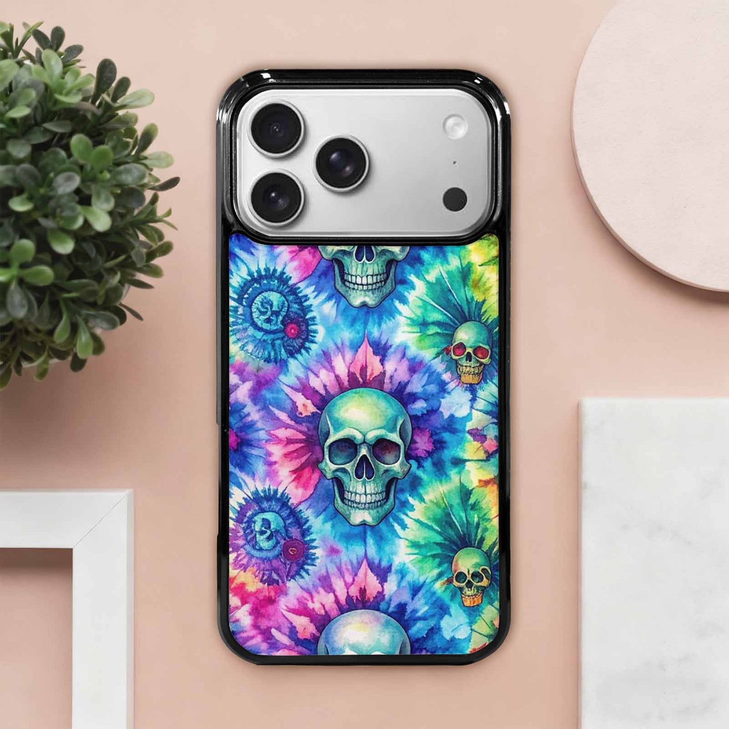 iPhone 17 Pro Max Case — Tie Dye Skull Art Gothic Skulls, Custom Designed Case Cover