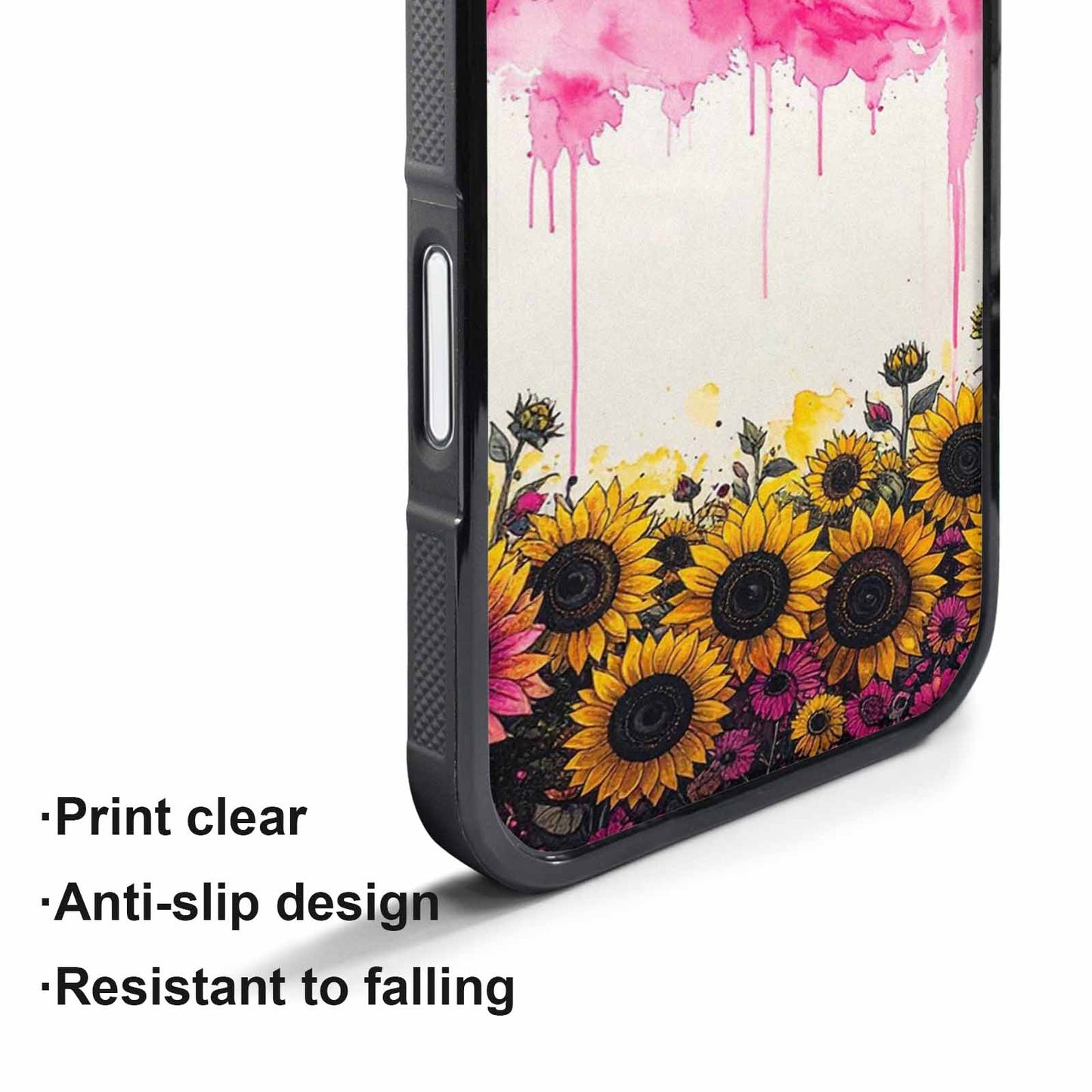 iPhone 17 Pro Case — Sunflower Burst Black Pink Ink Floral, Custom Made Phone Cover