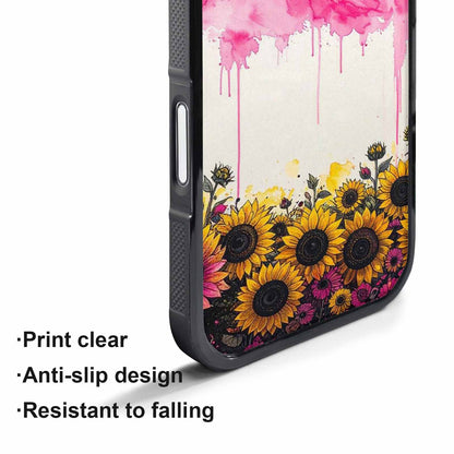 iPhone 17 Pro Case — Sunflower Burst Black Pink Ink Floral, Custom Made Phone Cover