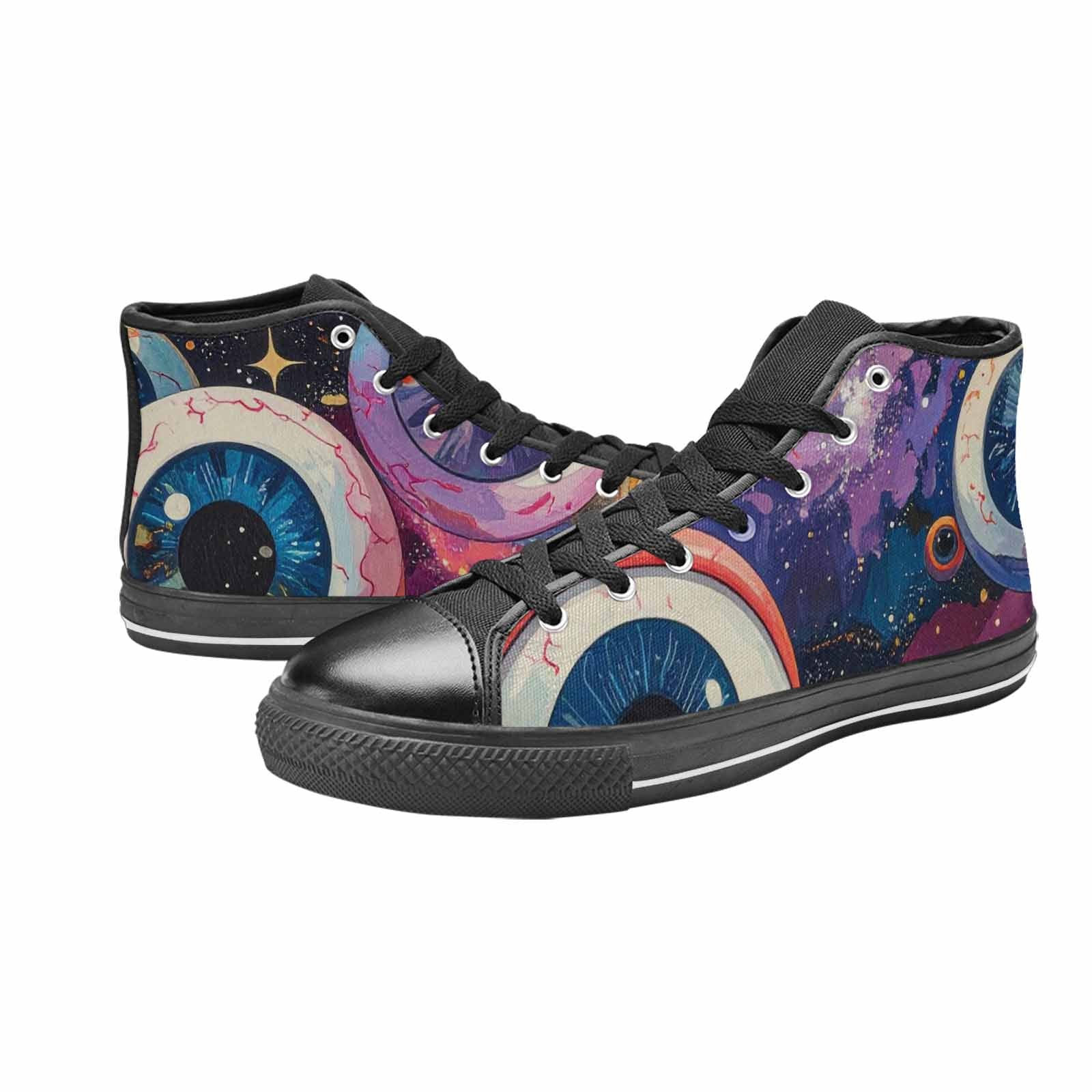 WOMEN'S Cartoon Eyeballs Galaxy High Top Canvas Grunge Custom Sneakers